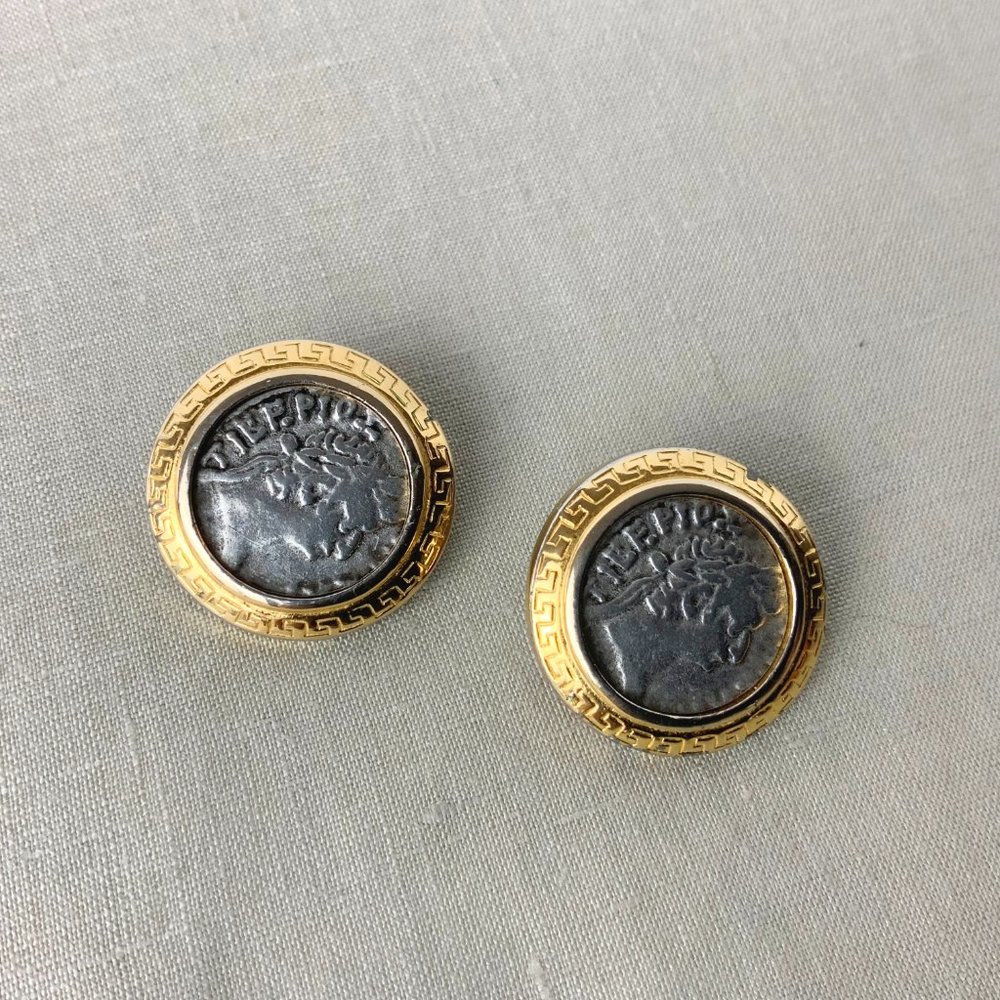Vintage 80s Premier Designs Silver And Gold Tone Coin Clip On Earrings - Picture 6 of 16